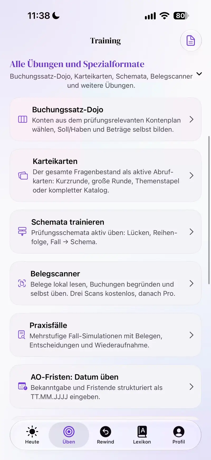 Taxybara Training mit Buchungssatz-Dojo, Karteikarten und weiteren Übungsformaten